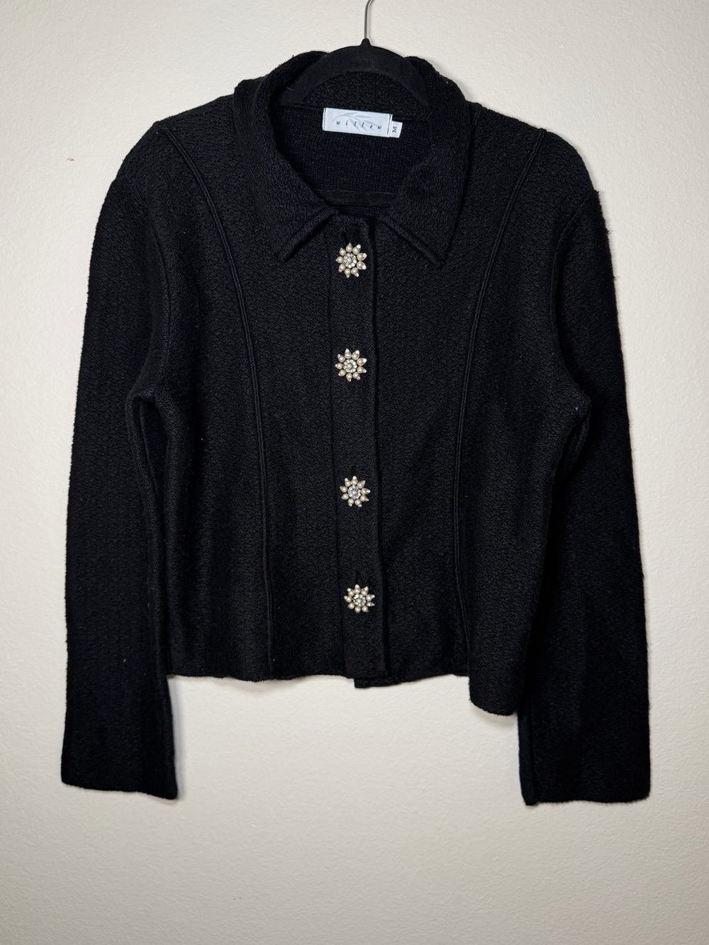 Willow Black Whimsigoth Button Up Knit Boho Chic Cardigan Sweater Sparkly Gems
